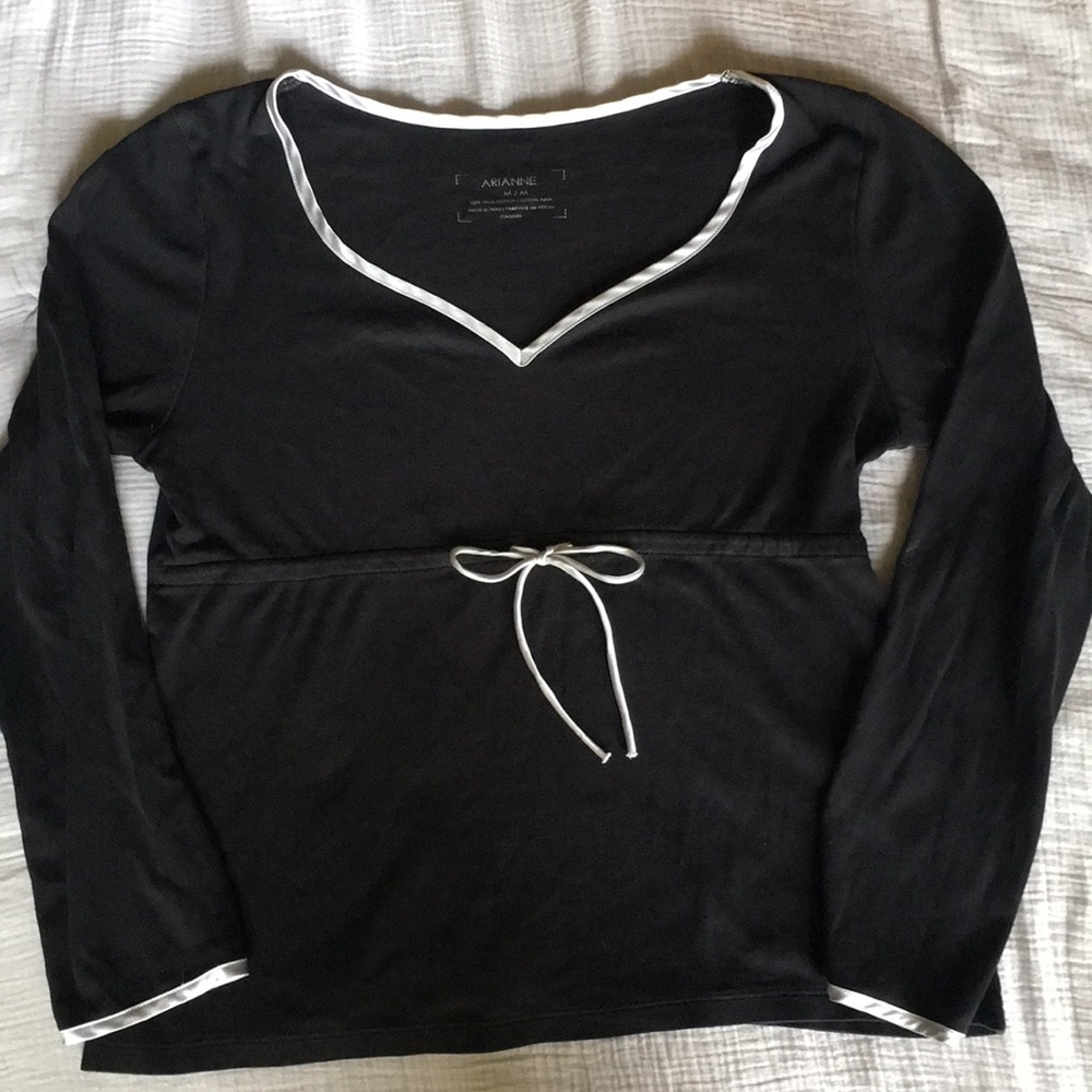 ARIANNE Emperor Waist Tie-Up Pyjama Top PJ Black